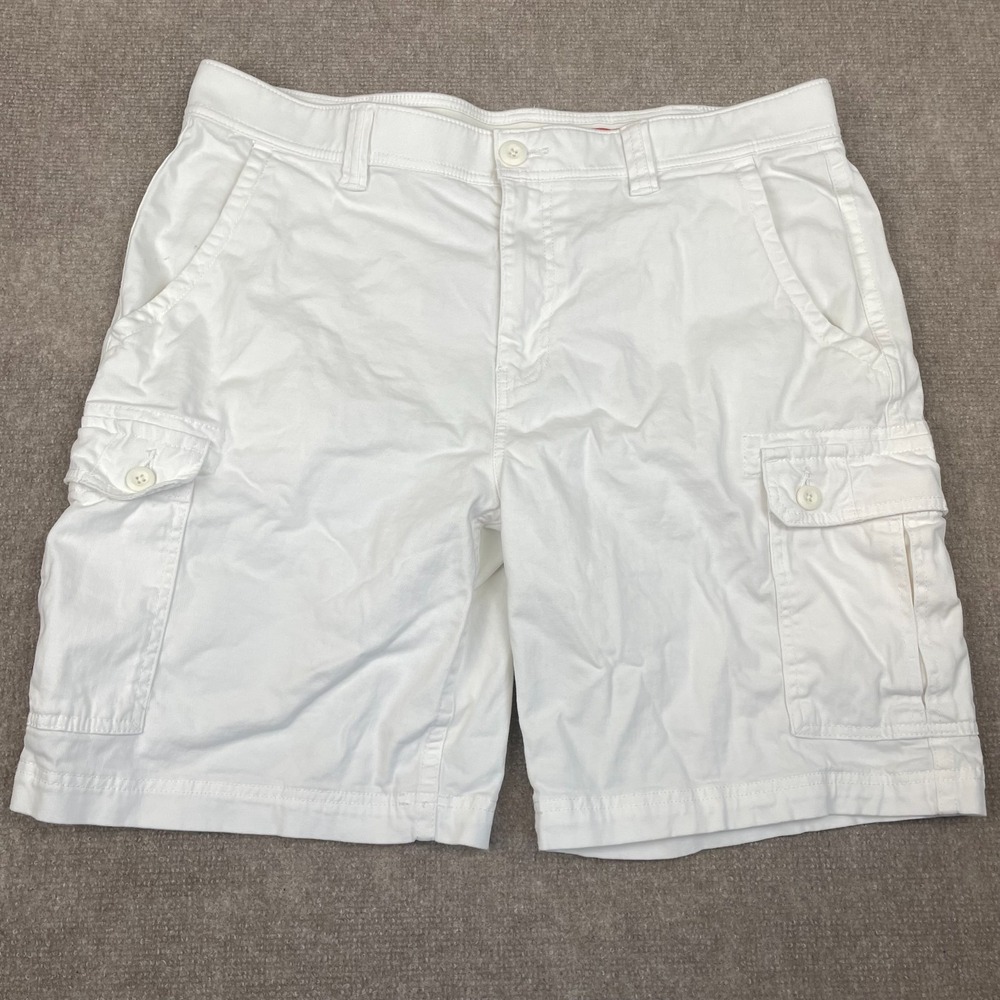 St Johns Bay Cargo Shorts Mens 38 White Comfort Stretch Cotton Utility Pockets